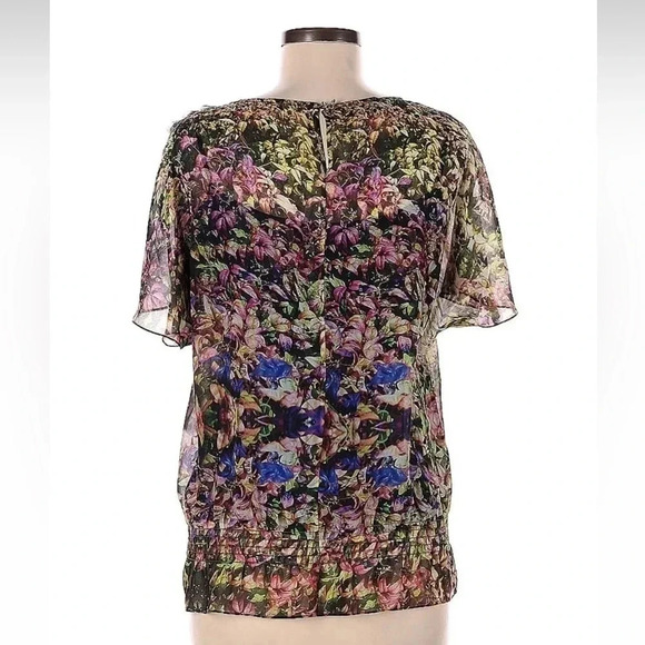 Ted Baker London Floral Multi-Colored Butterfly Sheer Short Sleeve Blouse Size 8 - Picture 2 of 4